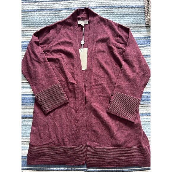 Evolution By Cyrus Womens Open Front Cardigan Sweater Burgundy 3/4 Sleeve Size S - Picture 8 of 9